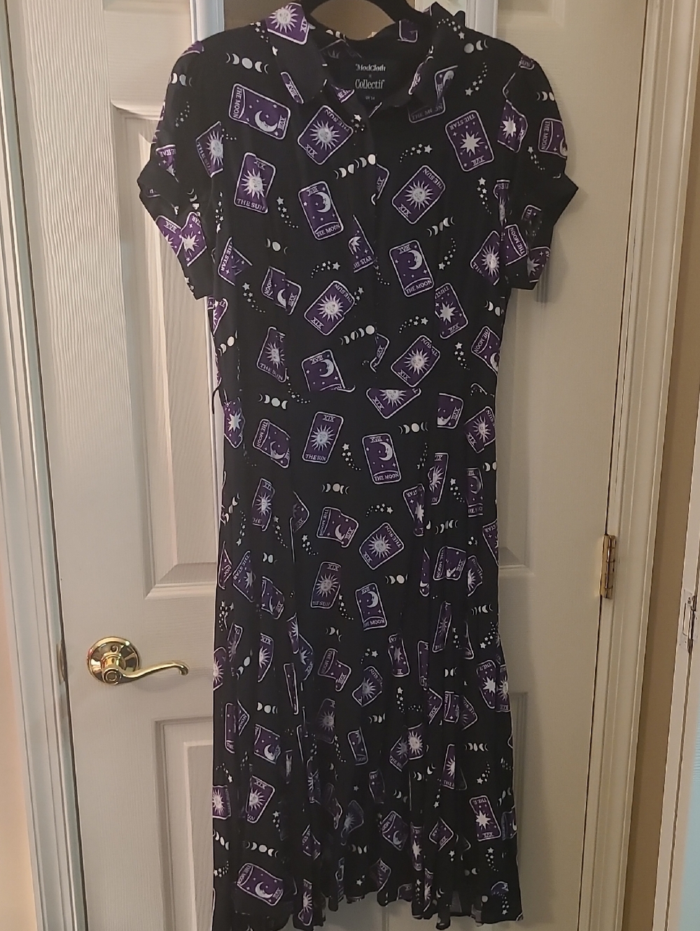 Collectif Black Dress with Purple Tarot Card Motif
